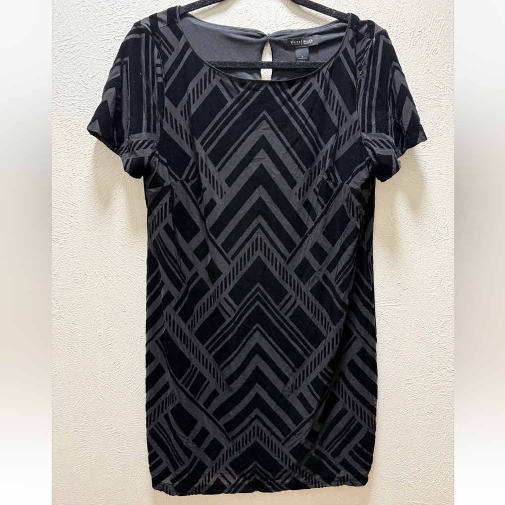 White House Black Market Velvet Black and Gray Chevron Dress L
